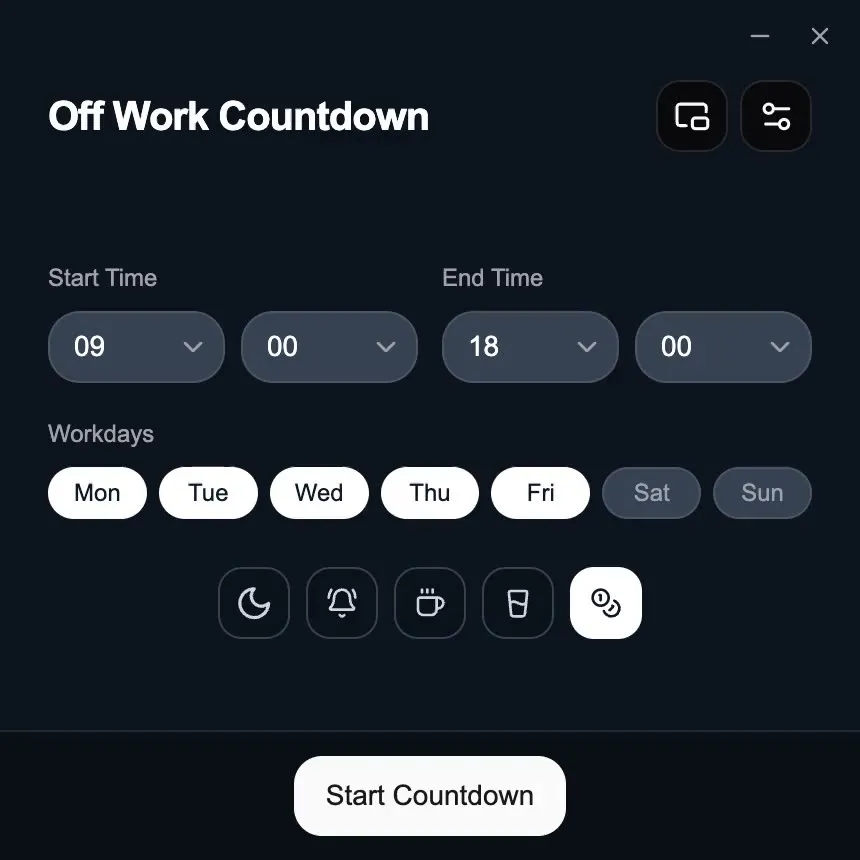 DoneAt on a computer: set a shift and start the countdown
