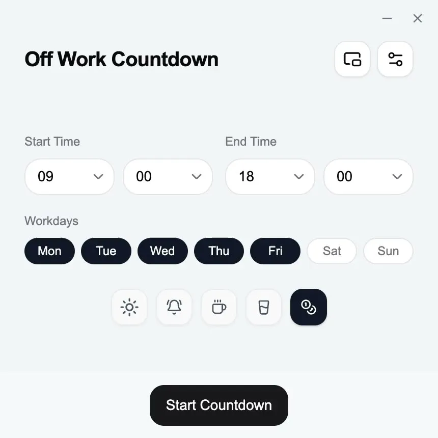 DoneAt on a computer: set a shift and start the countdown